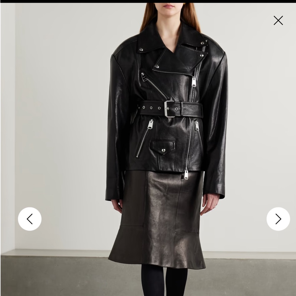 KHAITE Fabbie Belted Black Leather Biker Jacket Size 4 Brand New with Tags